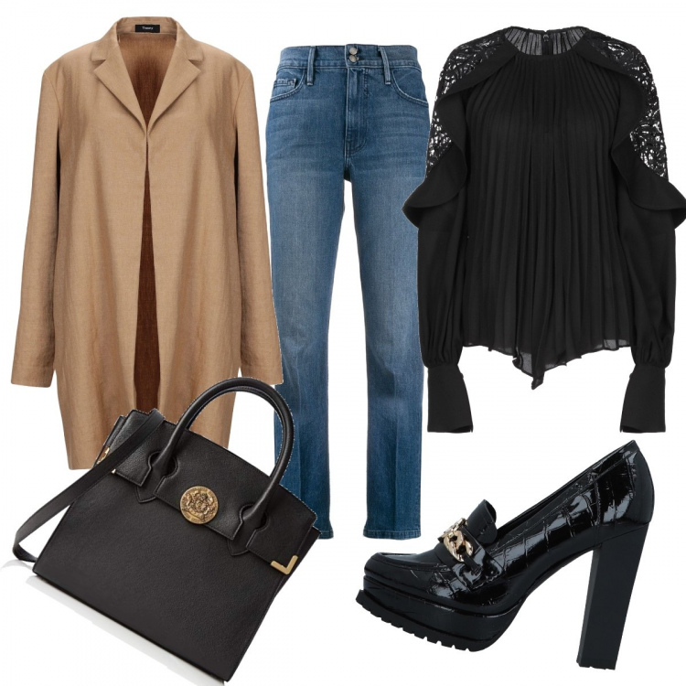 Outfit femme - Trendy avec des mocassins. Style Tendance pour Tous les jours. Assortir avec tuniques, mocassins et chaussures à lacets, jeans, blazers, sacs à bandoulière et portés à l'épaule.