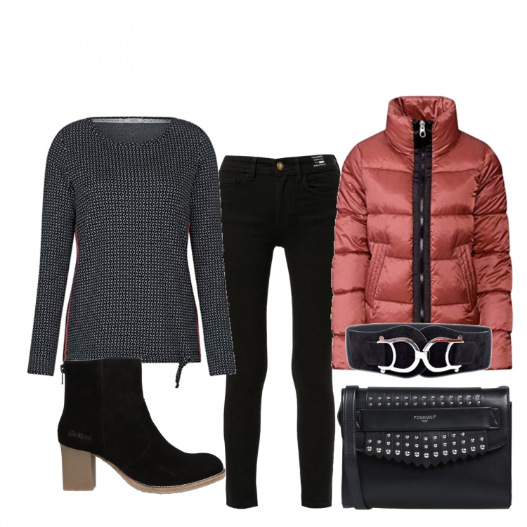 Outfit donna - Basic #8753. Stile Basic per Serata fuori. Abbinamento con cinture, borse a mano, jeans skinny, giacca, maglia, stivali.
