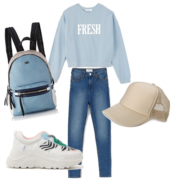 Outfit donna - Fresh come la primavera. Stile Basic per Tutti i giorni. Abbinamento con felpe, jeans skinny, sneakers, jeans, cappelli con visiera.