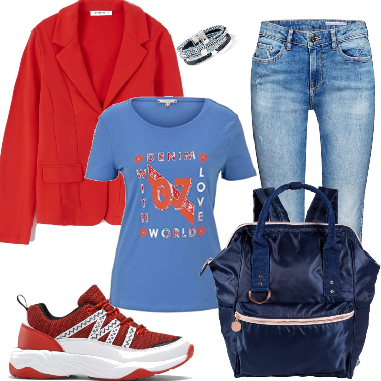 Outfit donna - Felpa come passepartout. Stile Basic per Tutti i giorni. Abbinamento con zaini, sneakers, braccialetti, blazer, jeans, bluse.