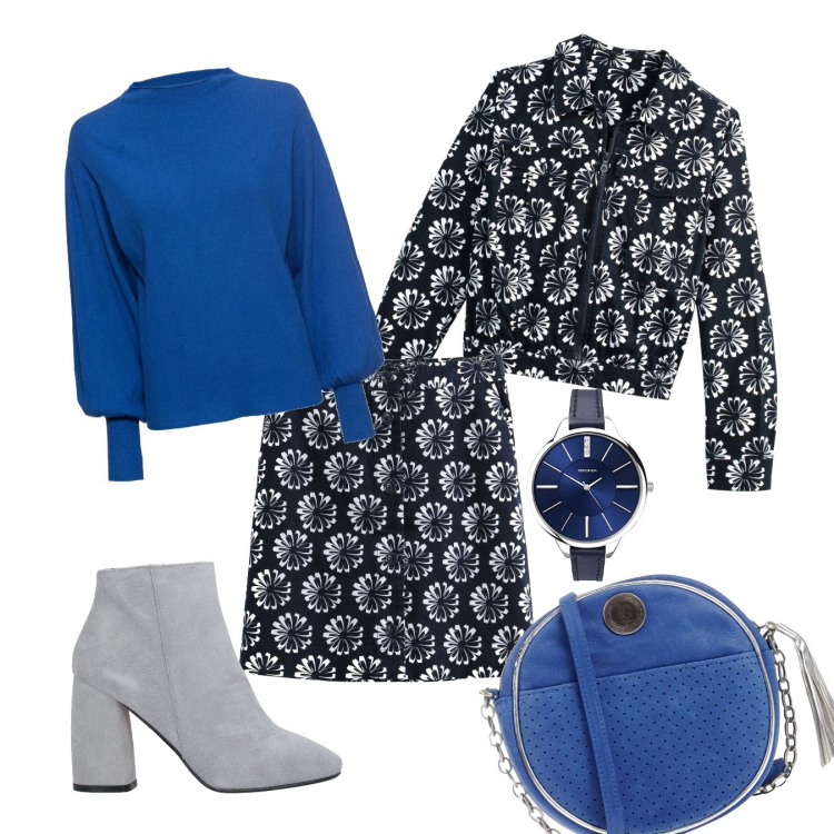 Outfit femme - Mini costume. Style Bon Ton pour Tous les jours. Assortir avec pulls, parkas et blousons, jupes, sacs à bandoulière et portés à l'épaule, montres analogiques, bottines.