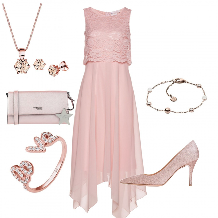 Outfit donna - Romantica Kate Winslet. Stile Bon Ton per Cerimonia. Abbinamento con vestiti midi/longuette, décolleté, borsa a mano, anelli, braccialetti, collana.