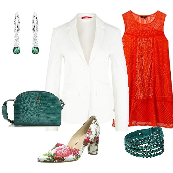 Outfit femme - Tenue cérémonie. Style Chic pour Cérémonie. Assortir avec robes, chaussures à talons, bracelets, sacs en bandoulière, tailleurs, boucles d'oreilles.