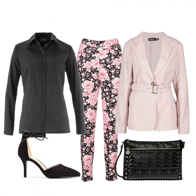 Outfit donna - Trendy #15107. Stile Trendy per Serata fuori. Abbinamento con camicie, scarpa, pantalone skinny, blazer, borsa a tracolla.