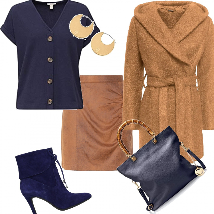 Outfit femme - Tendance #15126. Style Tendance pour Tous les jours. Assortir avec vestes, blazers et manteaux, t-shirts et polos, minijupes, bottines, sacs à main, boucles d'oreilles.