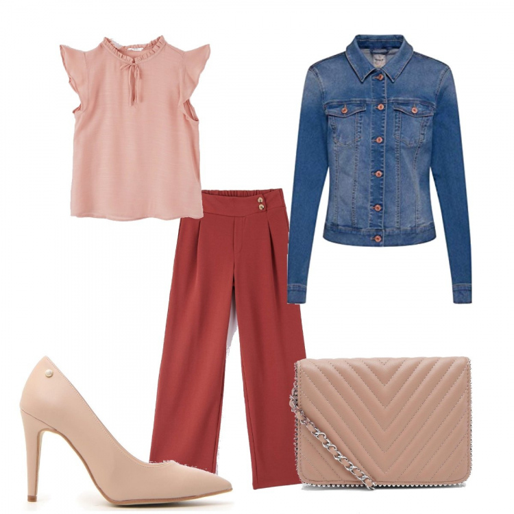 Outfit donna - Basic #8877. Stile Basic per Serata fuori. Abbinamento con borsa a tracolla, pantaloni a palazzo, camicie a manica corta, jeans, décolleté.