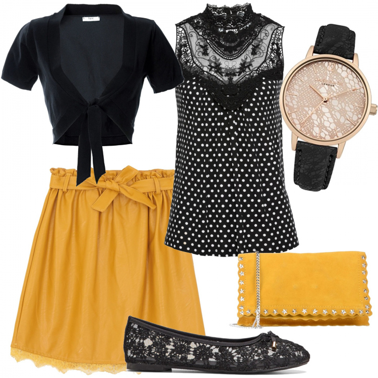 Outfit femme - Belle dentelle. Style Tendance pour Tous les jours. Assortir avec ballerines et chaussures plates, hauts, boléros, minijupes, sacs, montres.