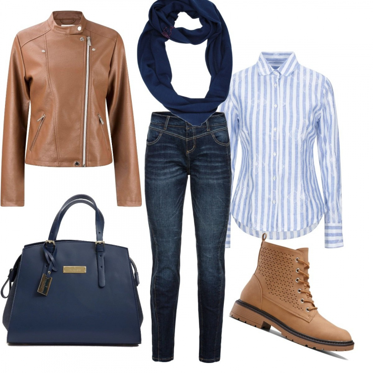 Outfit donna - Camicia per tutti. Stile Urban per Tutti i giorni. Abbinamento con jeans boyfriend, stivaletti, camicia, sciarpa, blazer, borsa a mano.