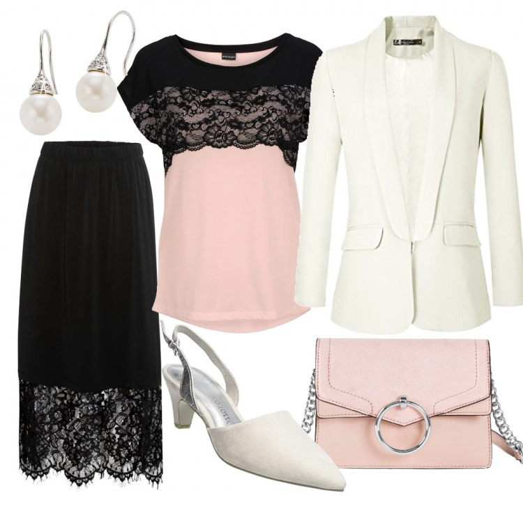 Outfit femme - ♡Douce et Féminine Dentelle ♡. Style Bon Ton pour Cérémonie. Assortir avec jupes, t-shirts, sacs en bandoulière, chaussures à talon, tailleurs, chaussures à talons.