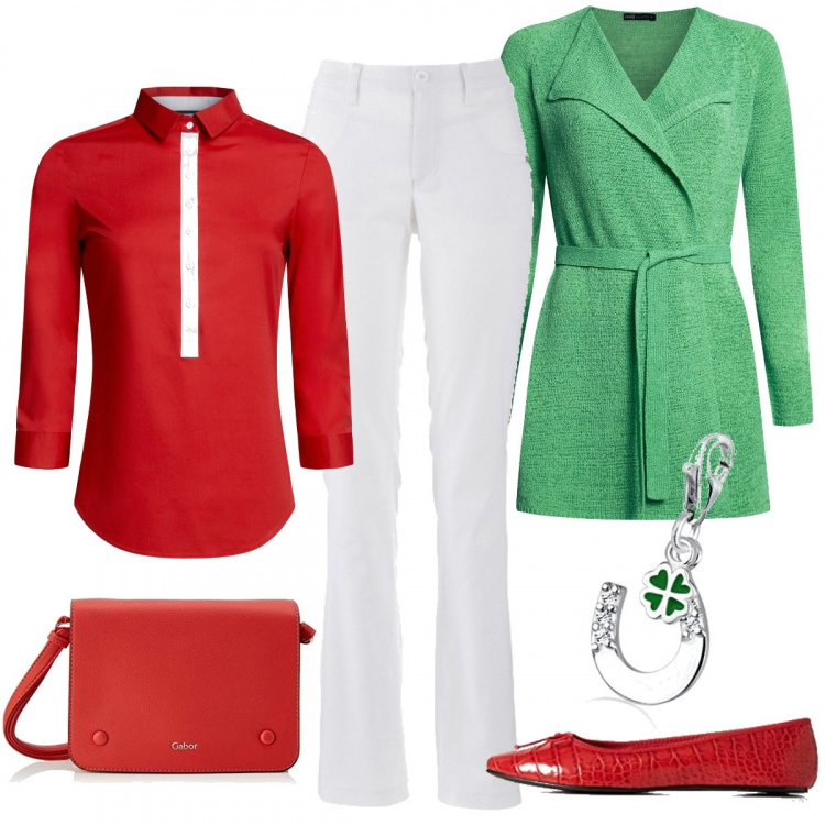 Outfit donna - Bella..come la mia Italia. Stile Basic per Tutti i giorni. Abbinamento con pantaloni, cardigan, camicie, ballerine, ciondoli, borse a tracolla.