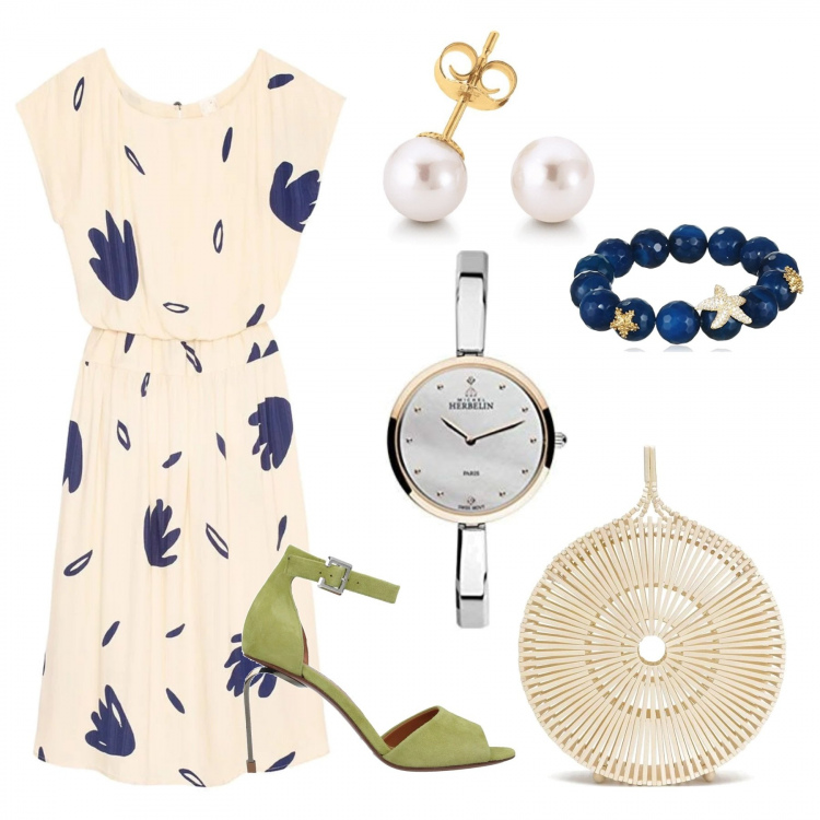 Outfit femme - Solaire à la cérémonie d\'amis!. Style Chic pour Cérémonie. Assortir avec robes, spartiates, sacs à main, montres, bracelets, boucles d'oreilles.