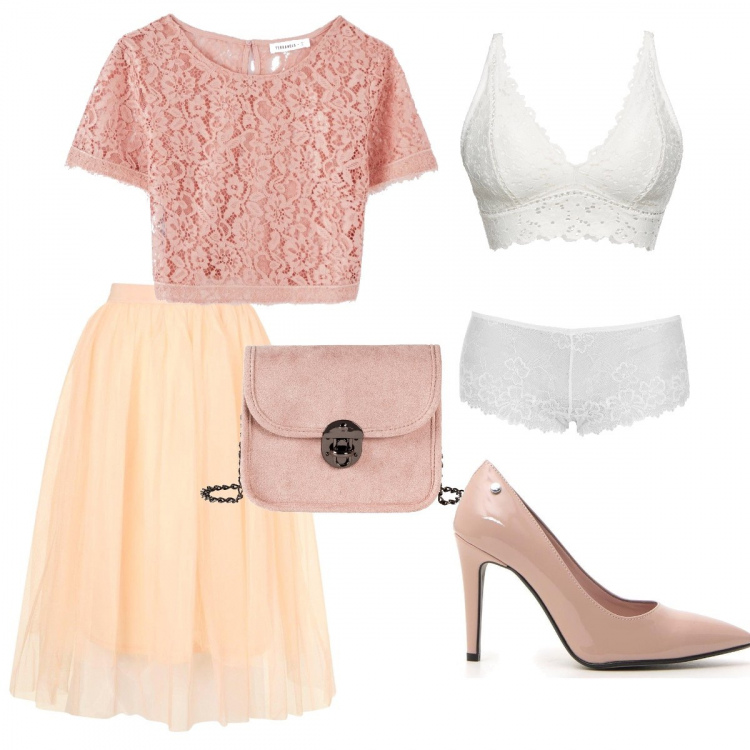 Outfit donna - Osa sempre. Stile Bon Ton per Serata fuori. Abbinamento con vestiti lunghi, borse a tracolla, t-shirt, gonna longuette, slip elasticizzato, décolleté.