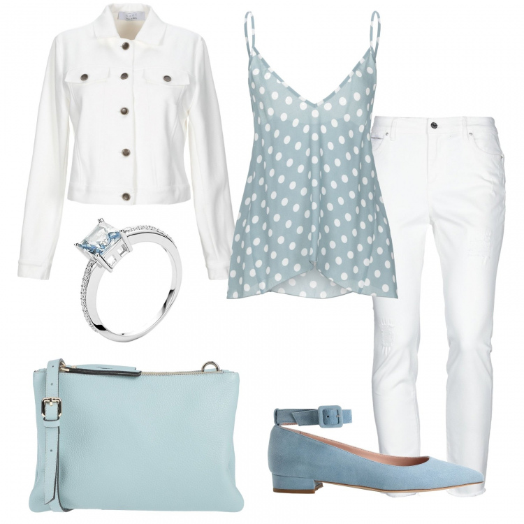 Outfit mujer - Trendy #16679. Estilo Trendy para Todos los días. Combinación con anello, top in viscosa, bailarinas, vaqueros, bolsos de hombro, abrigos.