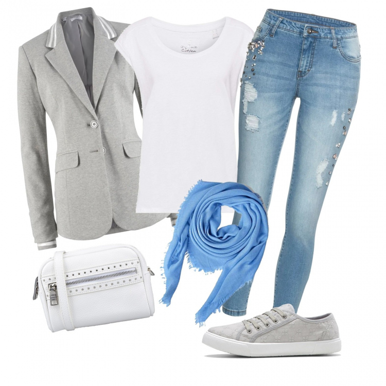Outfit femme - Look chic et décontracté. Style Basique pour Tous les jours. Assortir avec vestes, blazers et manteaux, jeans, sneakers, t-shirts et polos, sacs à bandoulière et portés à l'épaule, écharpes.