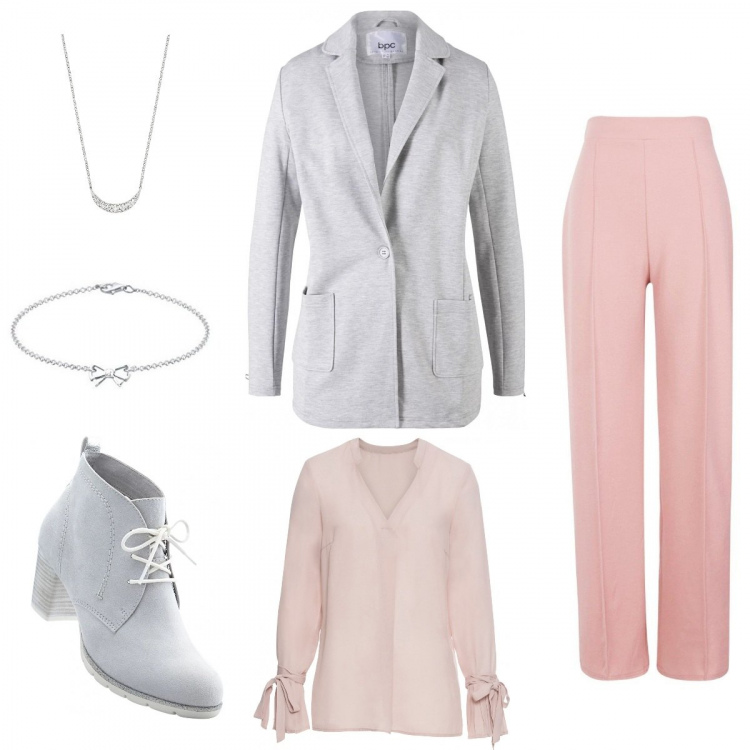 Outfit donna - Giacca e stringata in stile chic. Stile Chic per Ufficio. Abbinamento con camicie, bluse, blazer, pantaloni a palazzo, collane, braccialetti.
