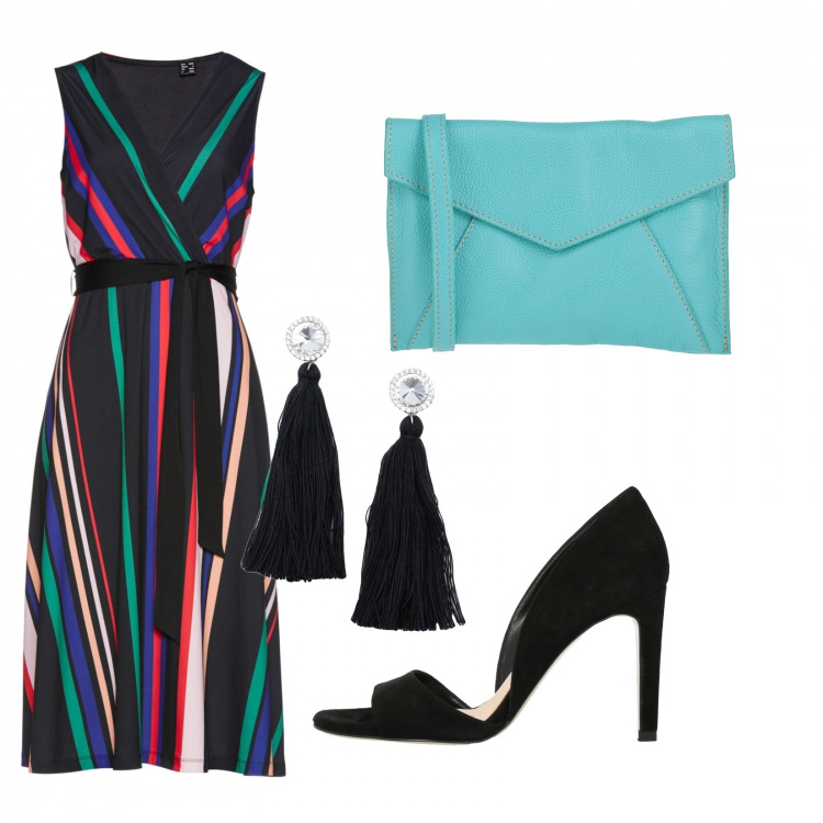 Outfit donna - Basic #10006. Stile Basic per Serata fuori. Abbinamento con vestiti, décolleté, borse a spalla, orecchini.