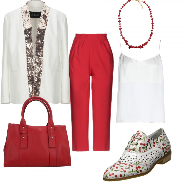 Outfit mujer - Zapatos con cordones. Estilo Trendy para Todos los días. Combinación con scarpe stringate oxford, borsa a mano, blazers, collares, top, pantalones.