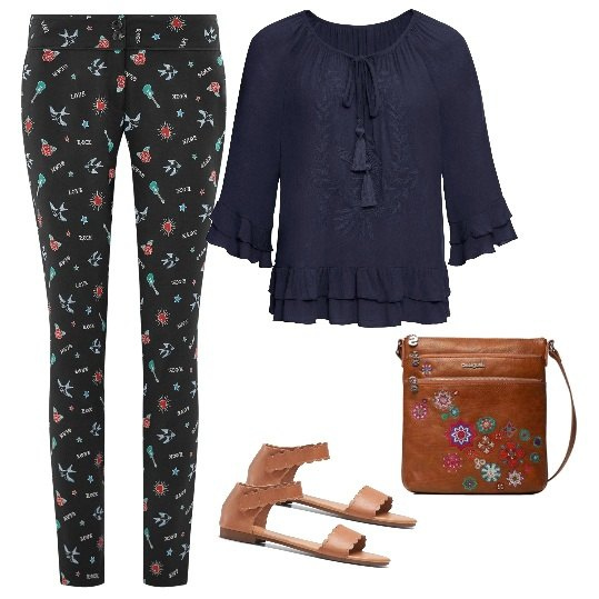 Outfit donna - Penny#7. Stile Basic per Tutti i giorni. Abbinamento con tuniche, sandali, pantalone sportivo, borsa.