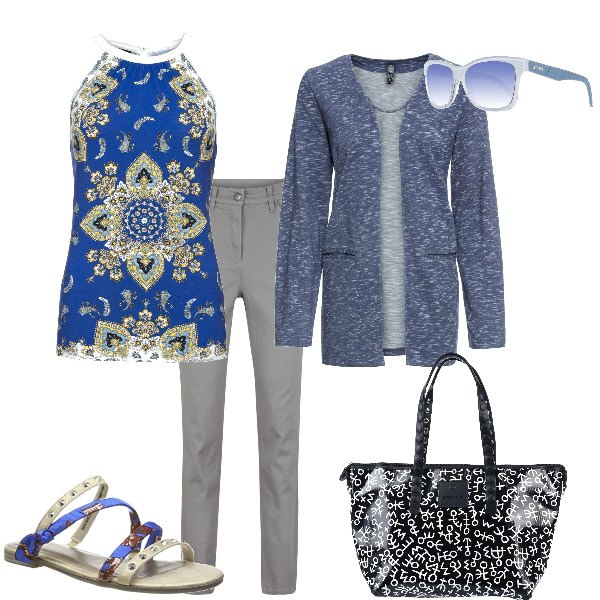Outfit donna - Basic #10349. Stile Basic per Tutti i giorni. look ideale per Tall. Abbinamento con borse a mano, costumi interi, top, pantalone lungo, ciabatte, occhiali da sole.