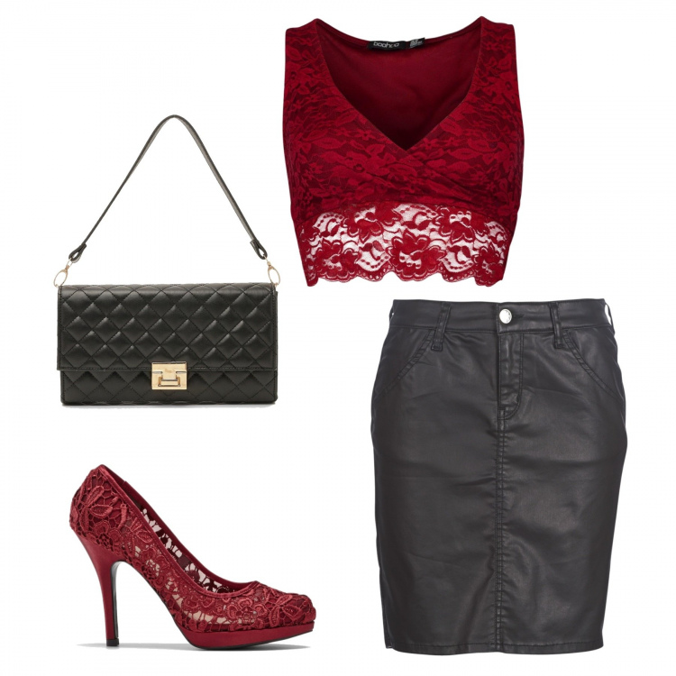 Outfit donna - Blusa in pizzo. Stile Sexy per Serata fuori. Abbinamento con vestiti lunghi, top, body fantasia floreale glitter nero e pastello, minigonne.