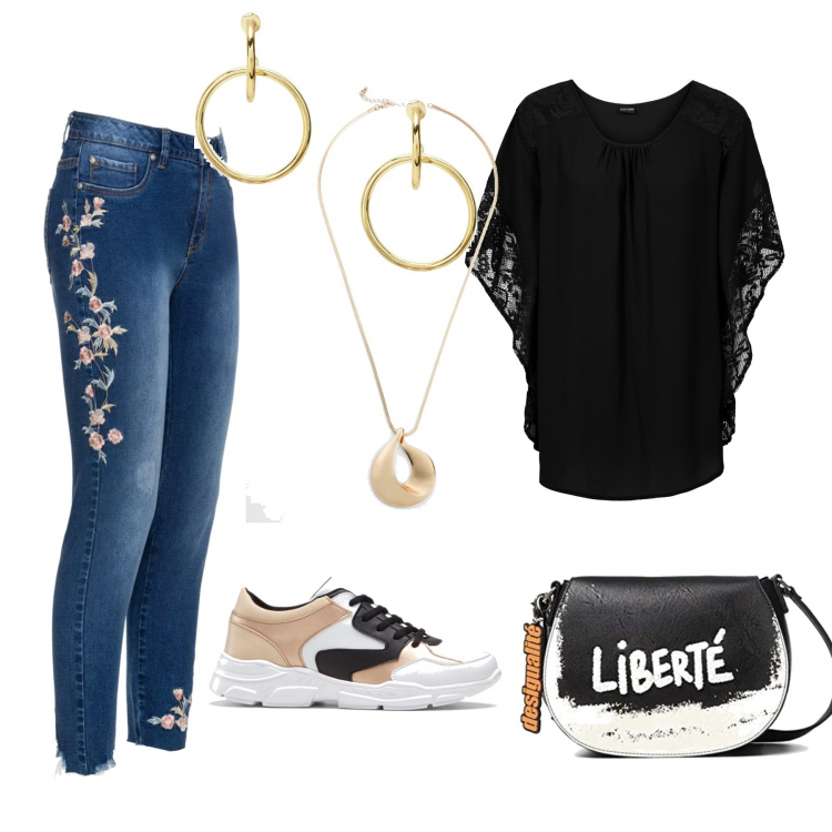 Outfit femme - Basique #10182. Style Basique pour Tous les jours. Assortir avec tuniques, jeans, collier, sneakers, sacs à bandoulière et portés à l'épaule, boucles d'oreilles.