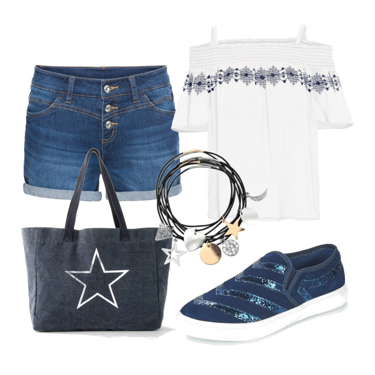 Outfit donna - Basic #10192. Stile Basic per Tutti i giorni. Abbinamento con shorts, bluse, shopping bag, felpe, scarpa.