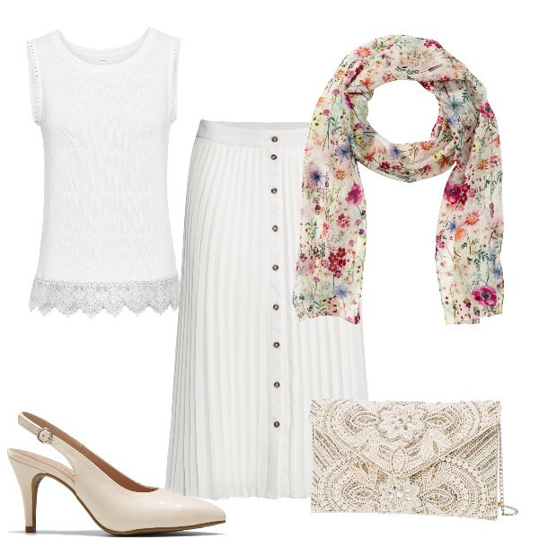 Outfit donna - Chic #9309. Stile Chic per Serata fuori. Abbinamento con borse a tracolla, gonne, foulard, pochette, décolleté.
