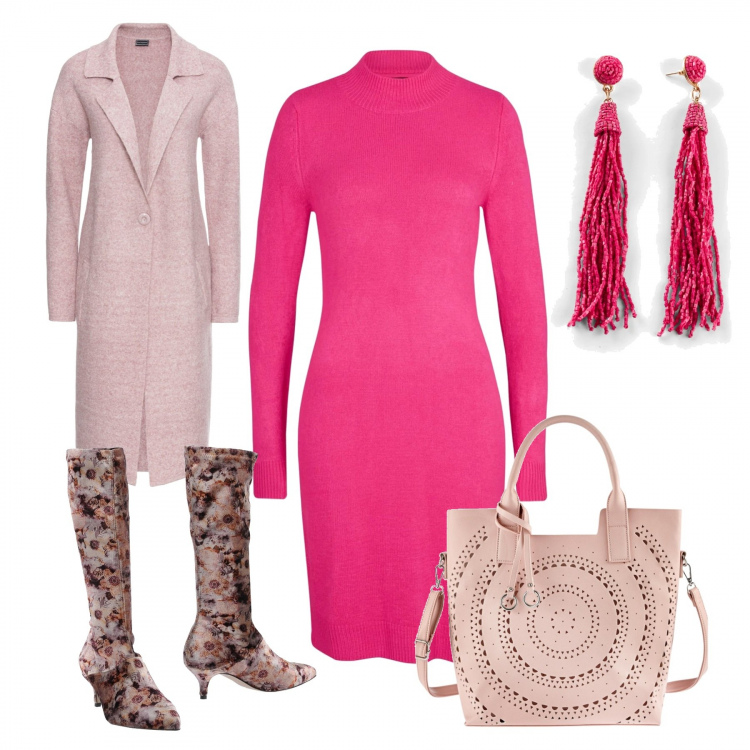 Outfit donna - Trendy #17327. Stile Trendy per Serata fuori. Abbinamento con cappotti, vestiti, borse a mano, orecchini, stivali.
