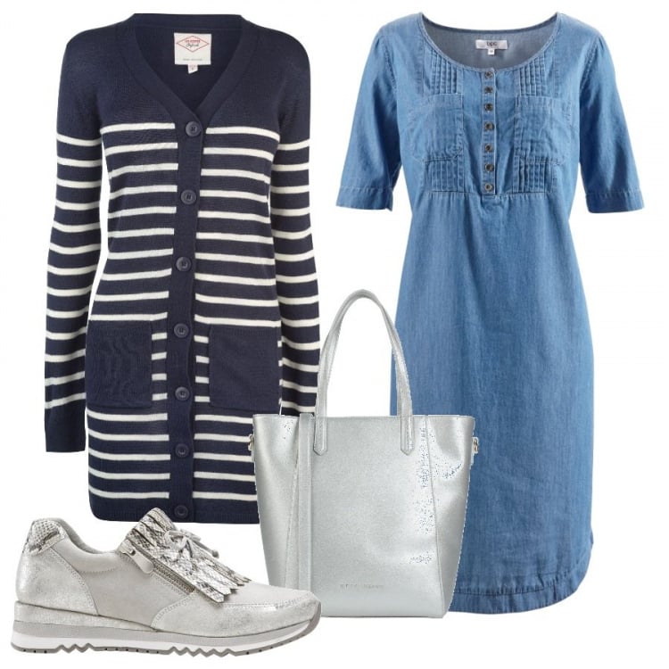 Outfit donna - outfit. Stile Basic per Ufficio. Abbinamento con borse a tracolla, vestiti midi/longuette, vestiti da spiaggia, cardigan.