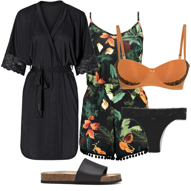 Outfit donna - Bella tutti i giorni. Stile Sexy per Tutti i giorni. Abbinamento con camicie, ciabatte, reggiseni a balconcino, tuta corta, slip.