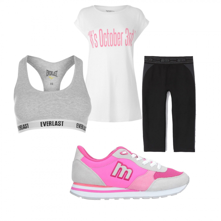 Outfit donna - Urban #8284. Stile Urban per Sport. Abbinamento con sneakers, leggings sportivo, reggiseno, t-shirt.