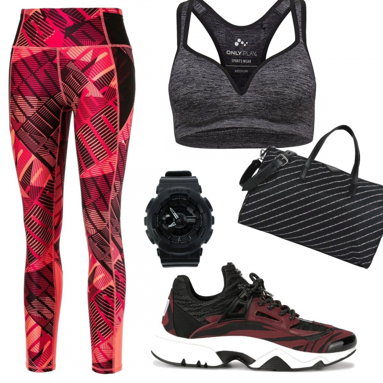 Outfit femme - Prête pour une remise en forme. Style Basique pour Sport. Assortir avec leggings et jeggings, t-shirts et polos, sacs de voyage et trousses de toilette, sneakers, montres.