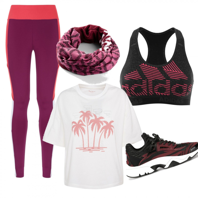 Outfit femme - Fitness à la maison. pour Sport. Assortir avec snood, soutiens-gorge, sneakers, leggings et jeggings, t-shirts et polos.