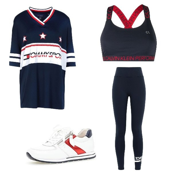 Outfit femme - Sport Maison. Assortir avec t-shirts et polos, leggings et jeggings, sneakers, soutiens-gorge.