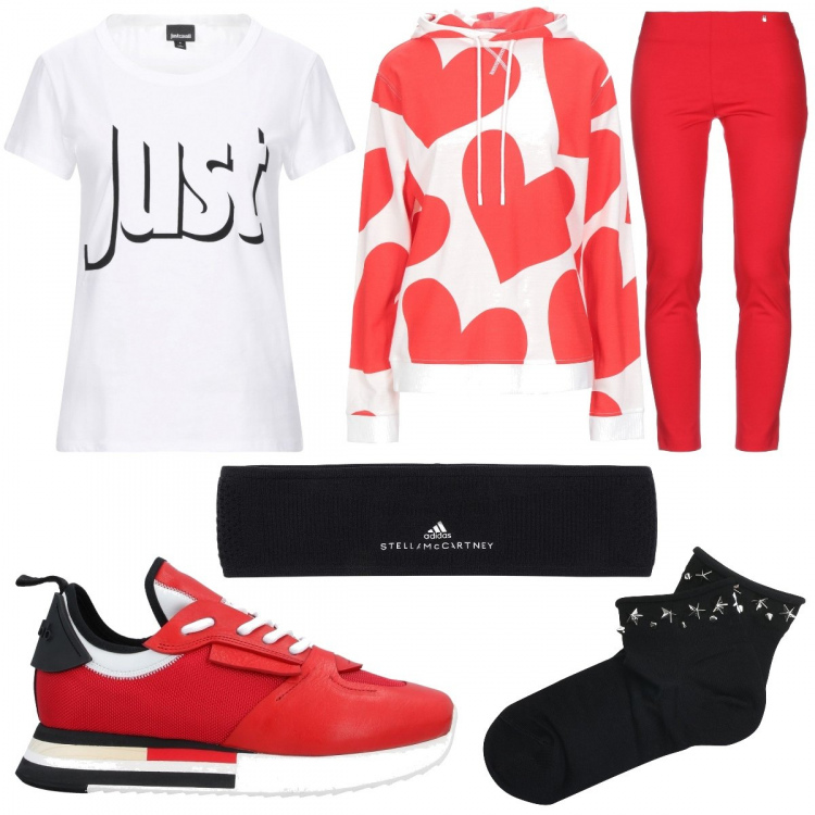 Outfit mujer - Mucho amor. Estilo Basic para Deporte. Combinación con leggings, sneakers, calza, top, accesorios para el pelo, top jersey.