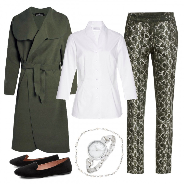 Outfit donna - Focus Donna Curvy ...La vecchia me. Stile Trendy per Tutti i giorni. Abbinamento con camicie, pantalone lungo, orologio, collana, cappotto, ballerine.