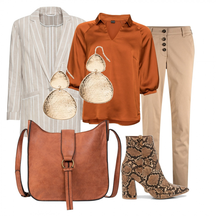 Outfit donna - Ufficio. Stile Basic per Ufficio. Abbinamento con shorts, borse a tracolla, giacche, orecchini, blazer, stivaletti.