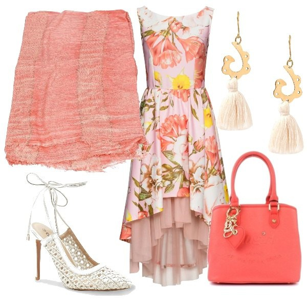 Outfit donna - Cerimonia estiva. Stile Bon Ton per Cerimonia. Abbinamento con cappotti, orecchini, décolleté, sciarpe, borsa a mano.