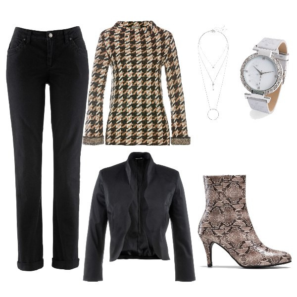 Outfit femme - Basique #10980. Style Basique pour Bureau. Assortir avec blazers, jean coupe droite, bottines, robes, gros pulls, colliers.