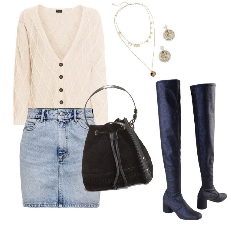 Outfit femme - Cardigan. Style Tendance pour Tous les jours. Assortir avec pulls et cardigans, colliers et pendantifs, cuissardes, jupes, sacs à main.