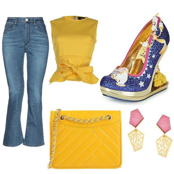 Outfit donna - Trendy #18572. Stile Trendy per Serata fuori. Abbinamento con top, jeans, orecchini, borse a spalla, scarpa.