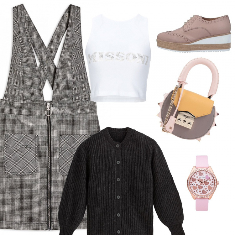 Outfit femme - Combi au top avec son cardigan. Style Tendance pour Tous les jours. Assortir avec combinaisons, mocassins et chaussures à lacets, gilets et pulls sans manches, sacs à main, montres, tops et blouses.
