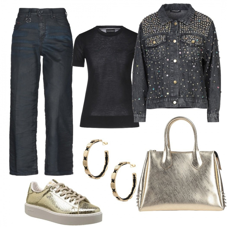 Outfit femme - ♡Dynamique et élégante Dorée ♡. Style Bon Ton pour Tous les jours. Assortir avec jeans, manteaux, trenchs et éco-fourrures, sneakers, sacs à main, pulls et cardigans, boucles d'oreilles.