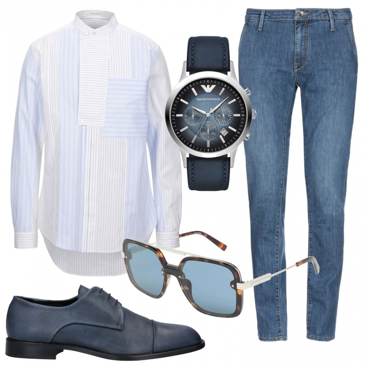 Outfit hombre - Casual #5161. Estilo Casual para Todos los días. Combinación con gafas de sol, reloj.