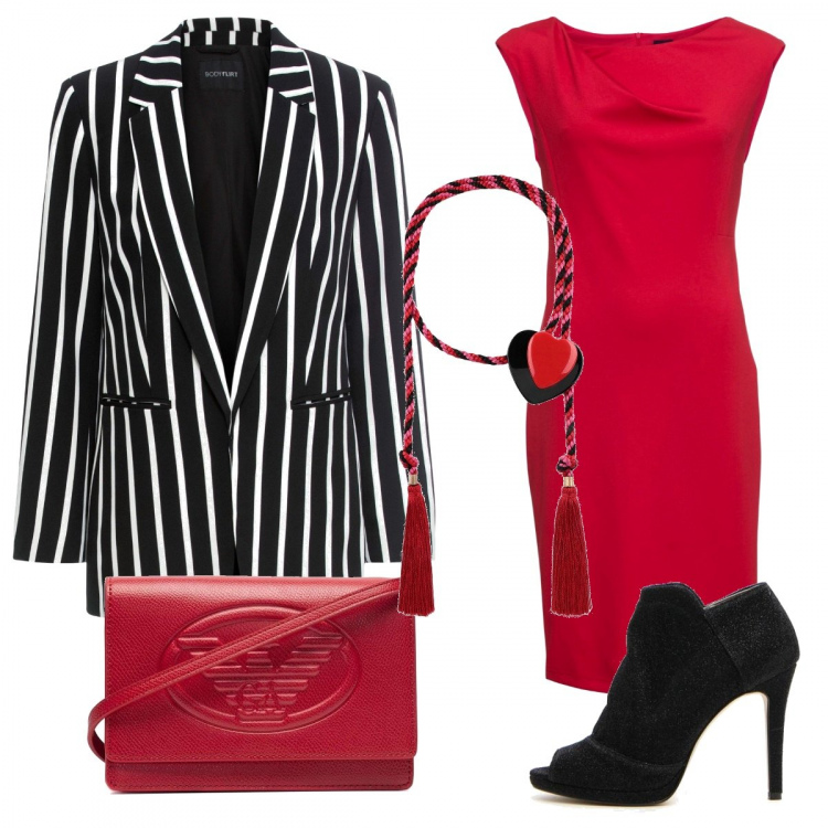 Outfit donna - Trendy #18756. Stile Trendy per Ufficio. Abbinamento con blazer, vestiti a tubino, collane, borsa a tracolla, sneakers.