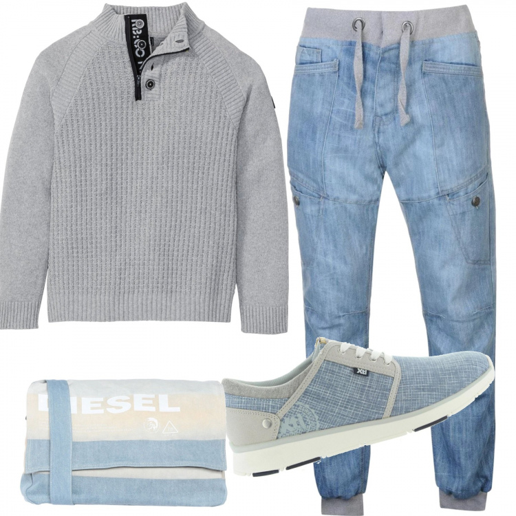 Outfit uomo - Trendy #2198. Stile Trendy per Tutti i giorni. Abbinamento con maglieria, accessori, sneakers, jeans.