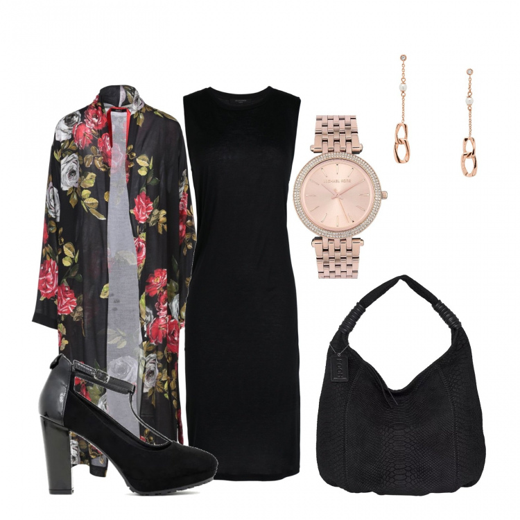 Outfit mujer - Bon Ton #8742. Estilo Bon Ton para Noche/Fiesta elegante. Combinación con borsa a tracolla, orologio, zapatos de tacón, vestidos midi/longuettes, de punto, pendientes.