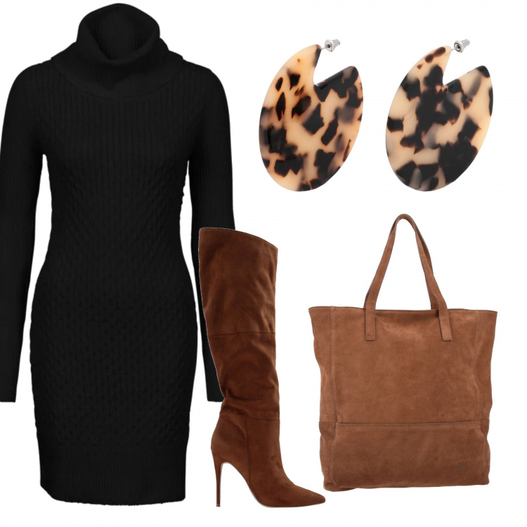 Outfit donna - Trendy #19156. Stile Trendy per Serata fuori. Abbinamento con vestiti, borse a mano, stivali, orecchini.