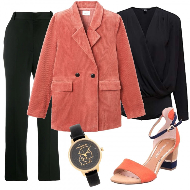 Outfit femme - Télétravail. Style Tendance pour Bureau. Assortir avec sandales, sabots, mules et tongs tendance, chemises, pantalons longs, vestes, blazers et manteaux, montres.