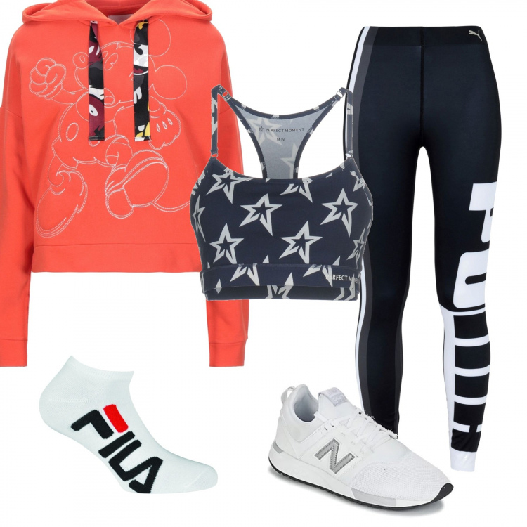 Outfit mujer - Urban #8930. Estilo Urban para Deporte. Combinación con sneakers, calza, leggings, sudadera con capucha, top jersey.